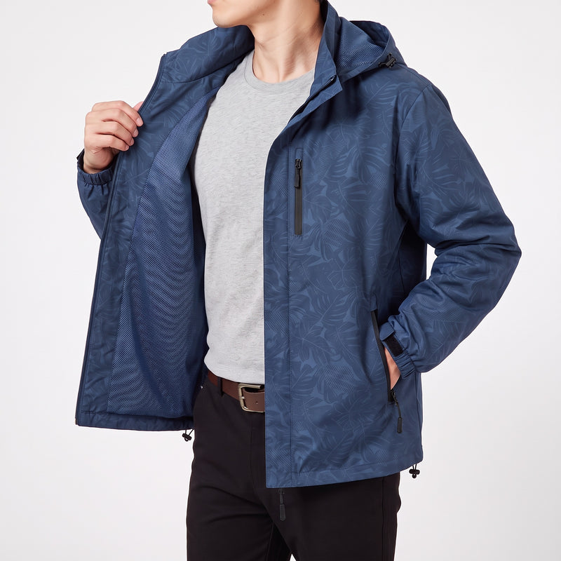 Leaf Print Waterproof Hooded Windbreaker