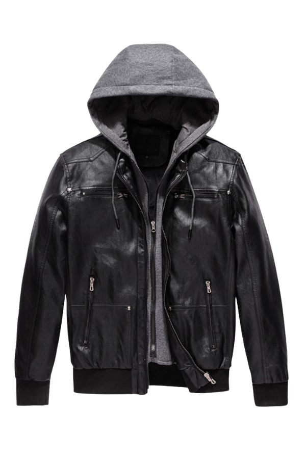 Detachable Hood &amp; Faux Leather Jacket