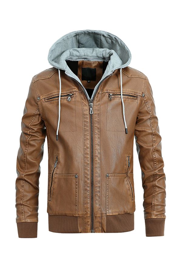 Detachable Hood &amp; Faux Leather Jacket