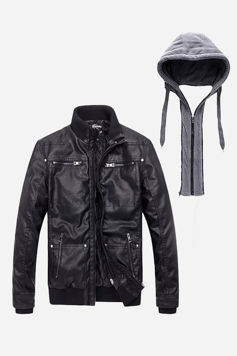 Detachable Hood &amp; Faux Leather Jacket
