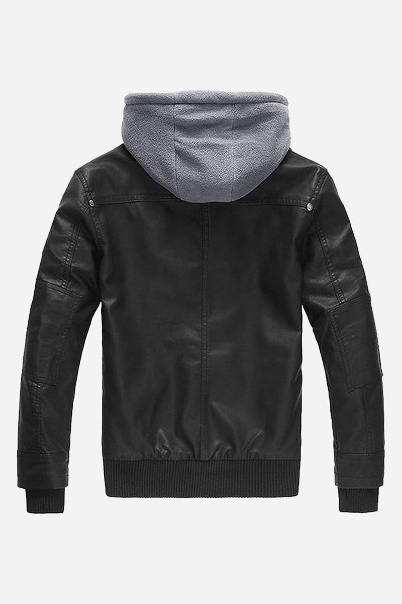 Detachable Hood &amp; Faux Leather Jacket