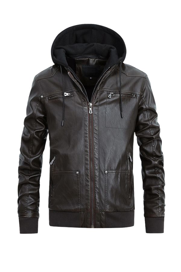 Detachable Hood &amp; Faux Leather Jacket