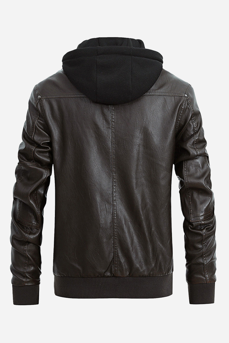 Detachable Hood &amp; Faux Leather Jacket