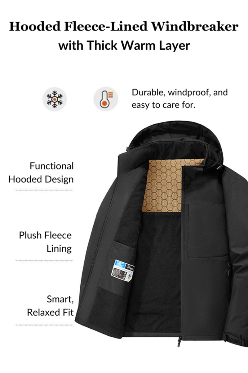 Hooded Fleece-Lined Windbreaker with Thick Warm Layer