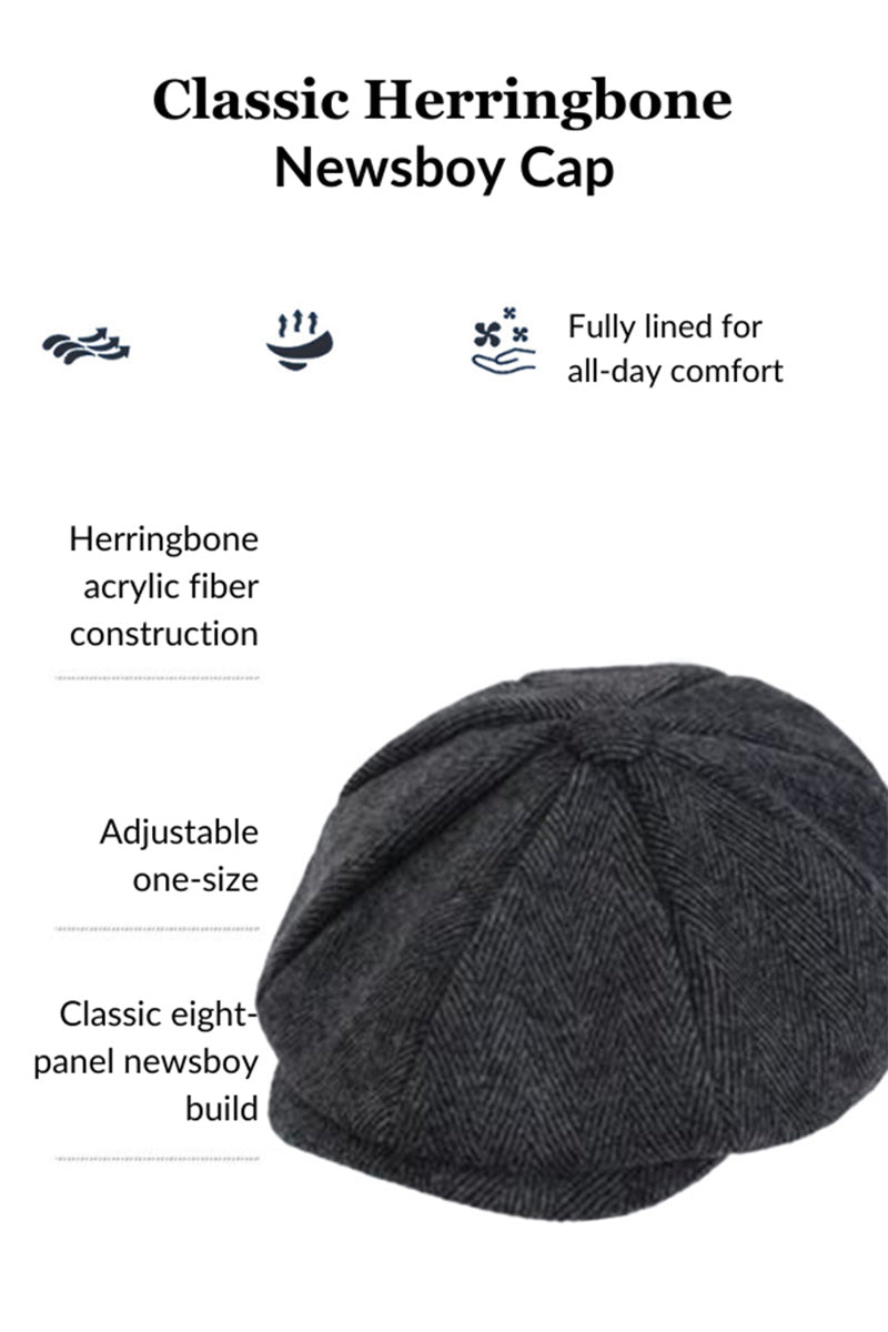Classic Herringbone Newsboy Cap