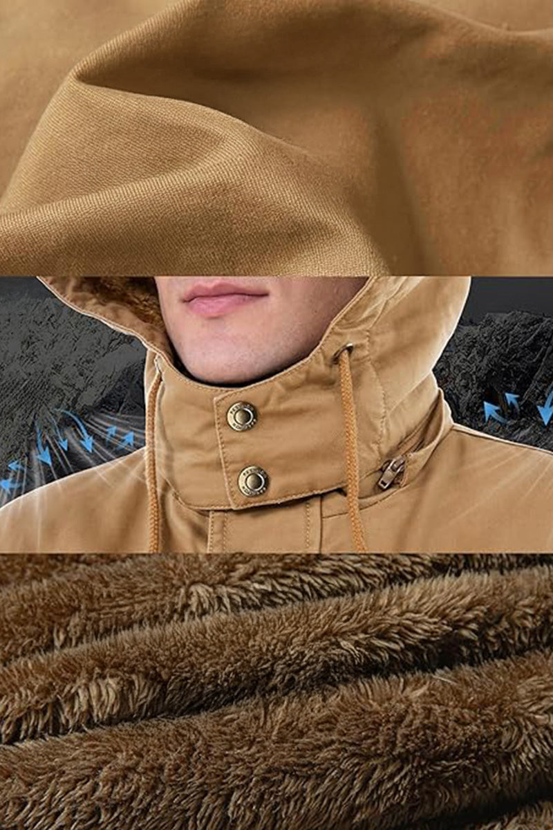 Thick Fleece Hooded Cargo Jacket with Pockets