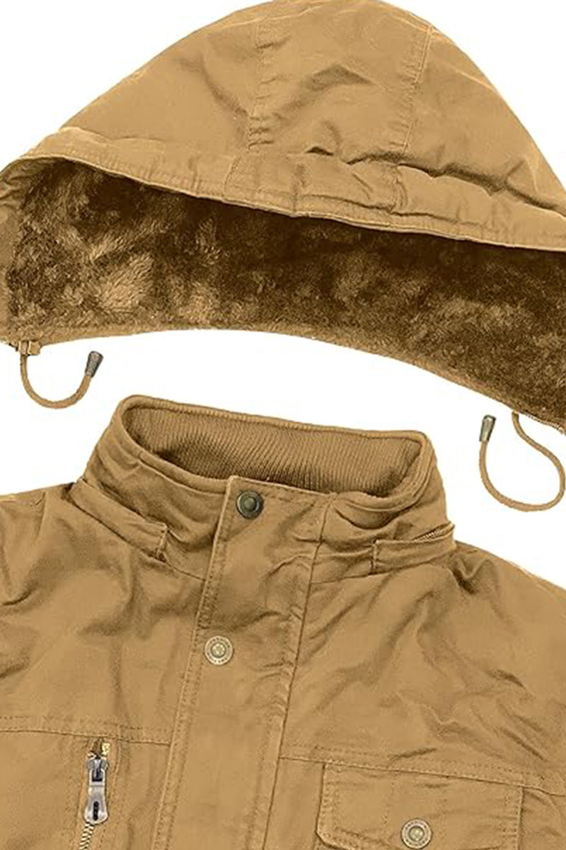 Thick Fleece Hooded Cargo Jacket with Pockets