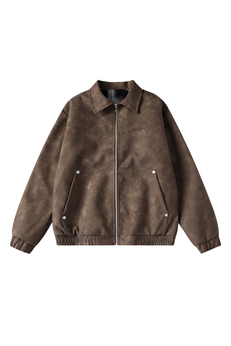 Suede-Finish Retro Military Plaid Jacket